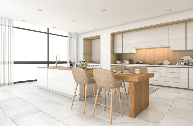 Porcelain floor tiles in the kitchen