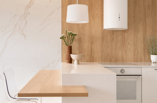 Clean culinary space with white marble