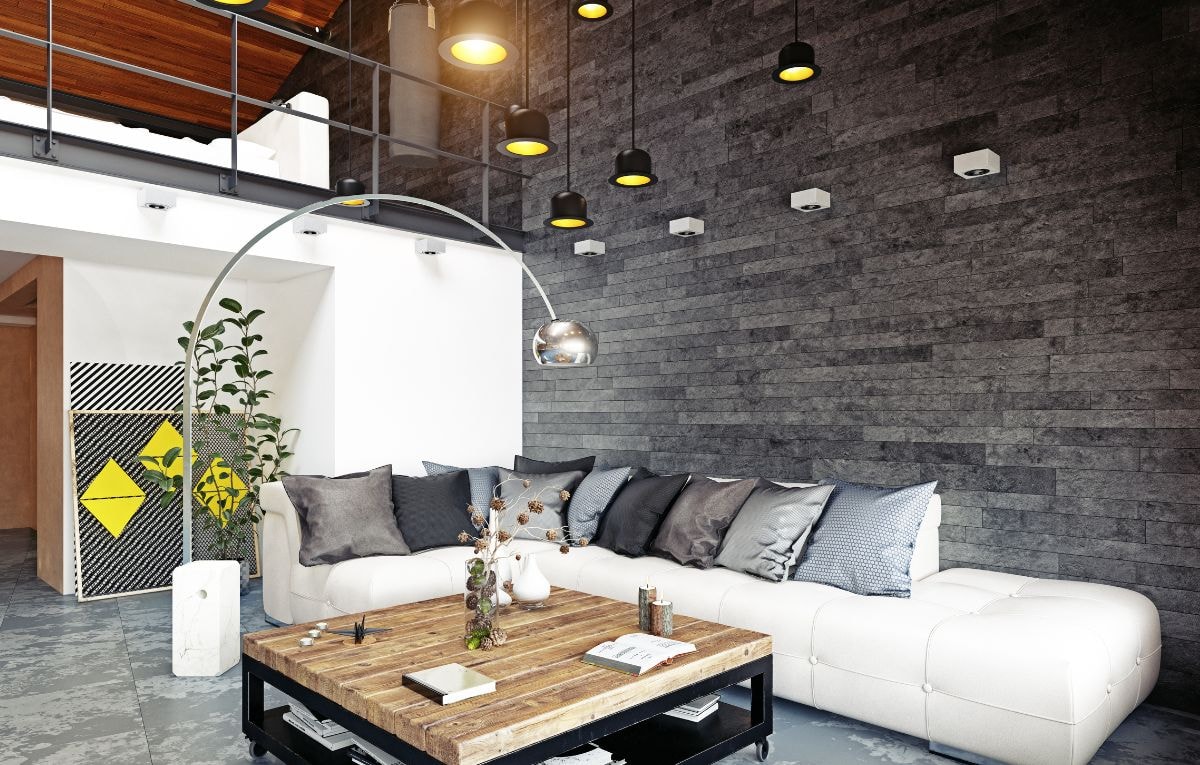 Textured accent walls create a sense of sophistication