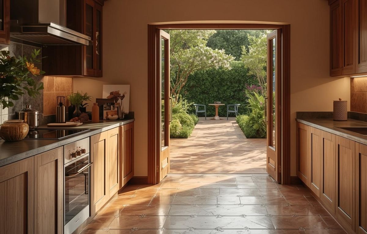 Indoor-outdoor tiles for the kitchen and garden