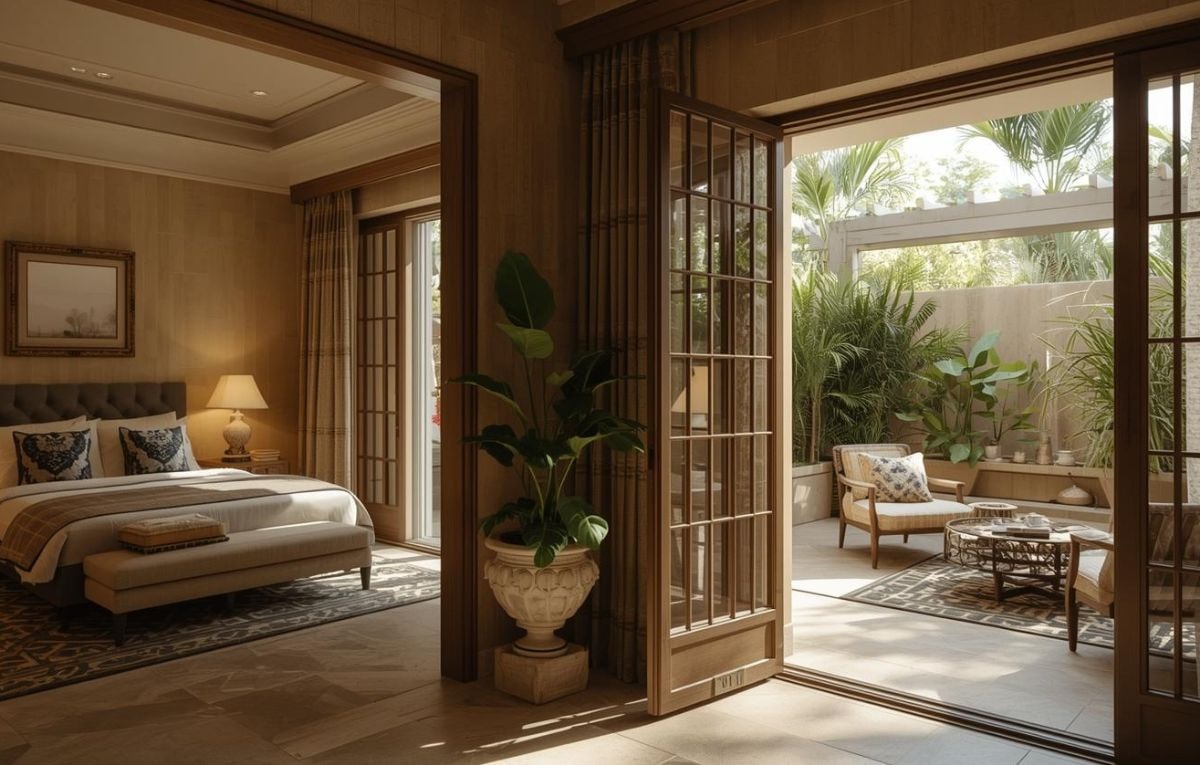 Beautiful indoor and outdoor spaces connected by floor tiles