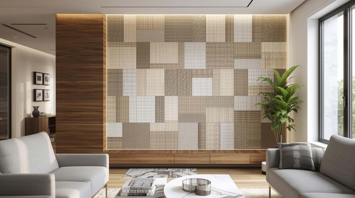 Calm natural textile tile accent wall