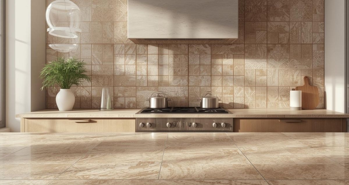 Textured tiles used for a backsplash in a kitchen